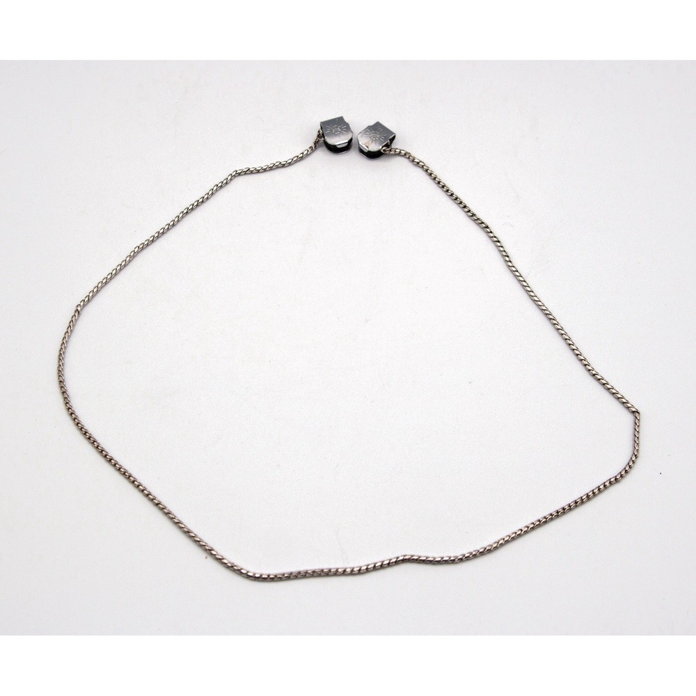 Silver Tone Chain Necklace Floral Clamp Accents Vintage Style Jewelry‎